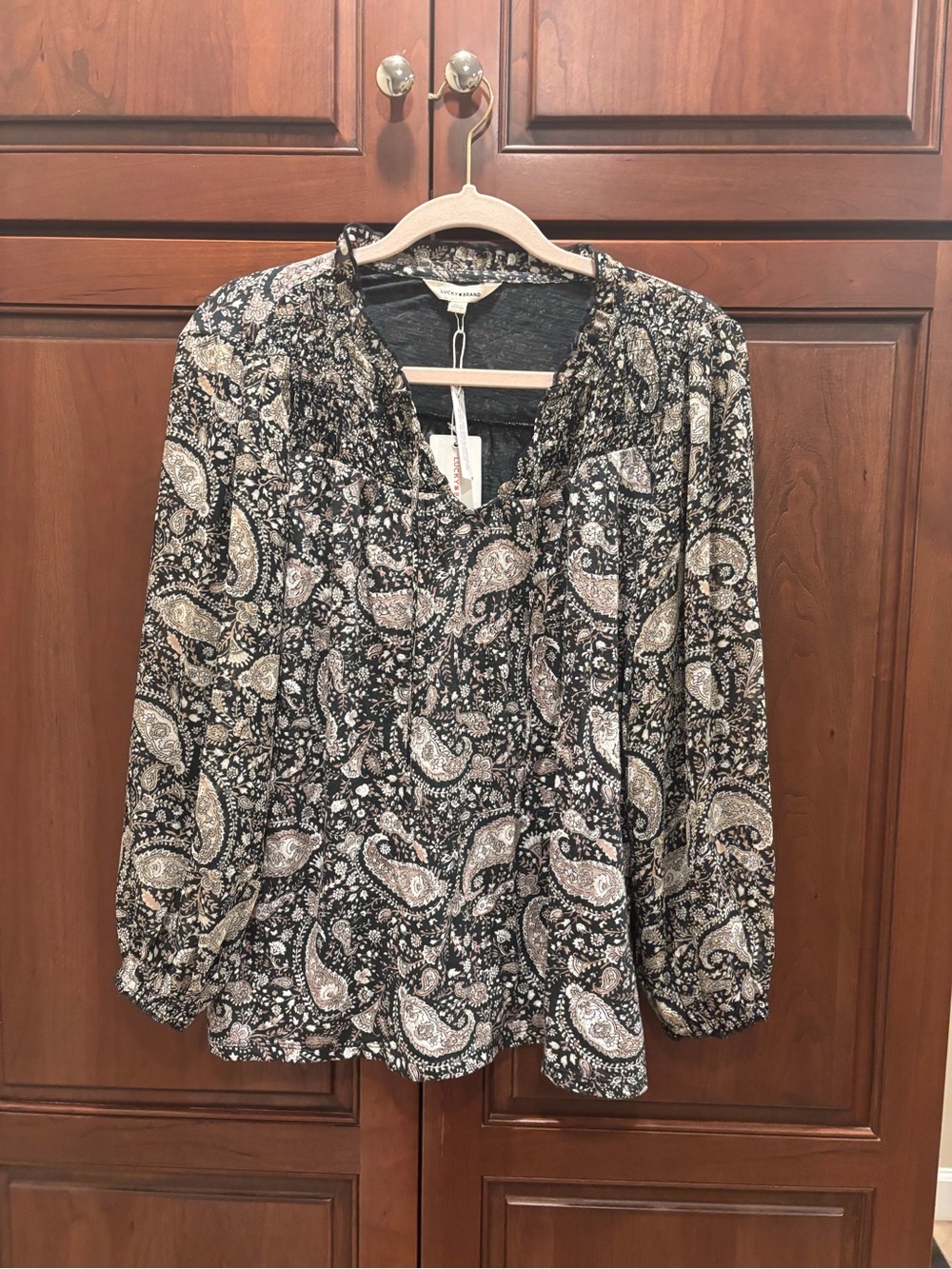 Lucky Brand Black Paisley Peasant Tunic
